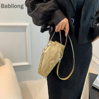  Túi đeo chéo nữ hình quan tài Túi xách PU Gothic Túi đeo nách Túi mua sắm hoa hồng