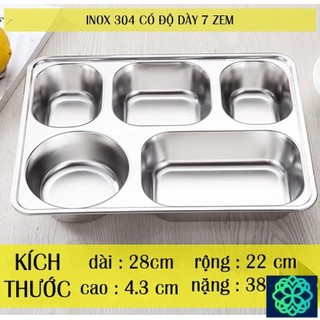 Khay ăn cơm inox khay cơm inox 5 ngăn khay cơm inox 304, khay đựng thức ăn văn phòng inox cao cấp