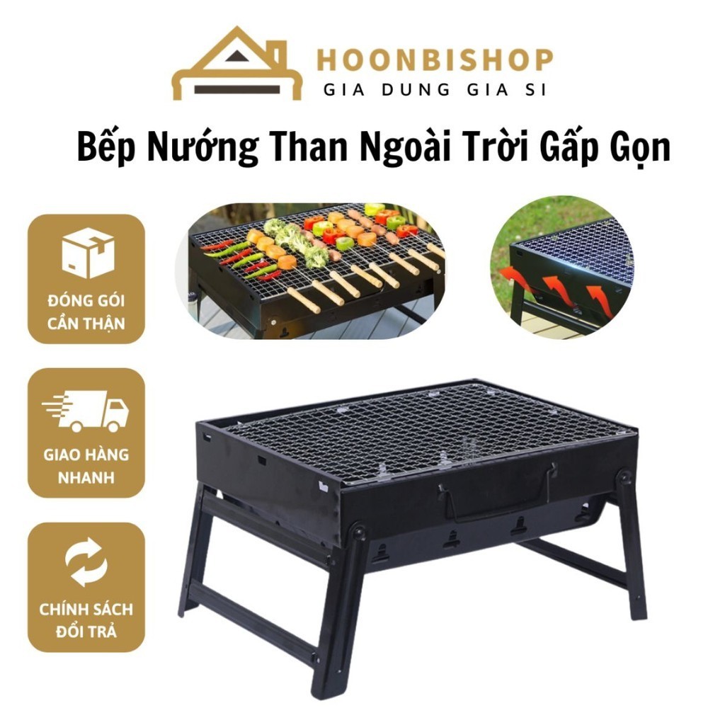 Bếp nướng than gấp gọn BNT9-10 cao cấp, bếp nướng ngoài trời kèm vỉ nướng, khay than - HoonbiShop