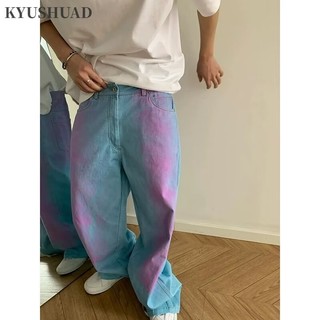 Kyushuad Quần Nam Cao Cấp Mỹ Phong Cách vibe Âu Mỹ Đẹp Trai gradient Thẳng Bầu Trời Xanh Lau Quần Jean Nam
