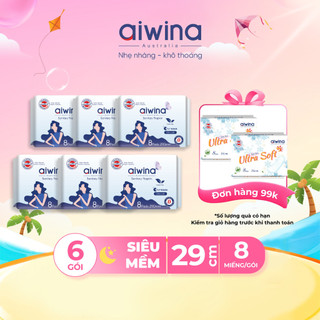 Combo 6 Băng vệ sinh Aiwina siêu mềm ban đêm 29cm gói 8 miếng
