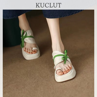 KUCLUT  dép sandal nữ dép đế cao đi biển Thoải Mái Xinh Xắn Phóng khoáng Đệm êm Lót êm ái Đế chống trơn trượt FDL2460BU1 25Z240619