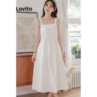 Đầm Lovito nếp gấp vải màu trơn phong cách thường ngày cho nữ LNE50114