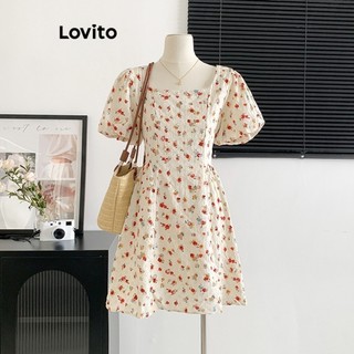 Đầm Lovito tay phồng xếp nếp hoa nhí dễ thương cho nữ L73AD067