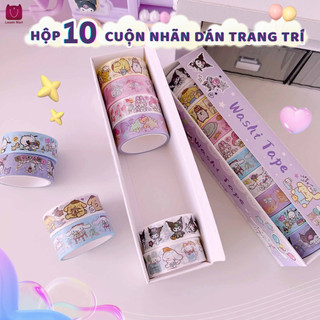 Nhãn dán sổ lưu niệm nhân vật hoạt hình, băng dính đa năng Sanrio dễ thương - 10 cuộn/hộp băng dính giấy
