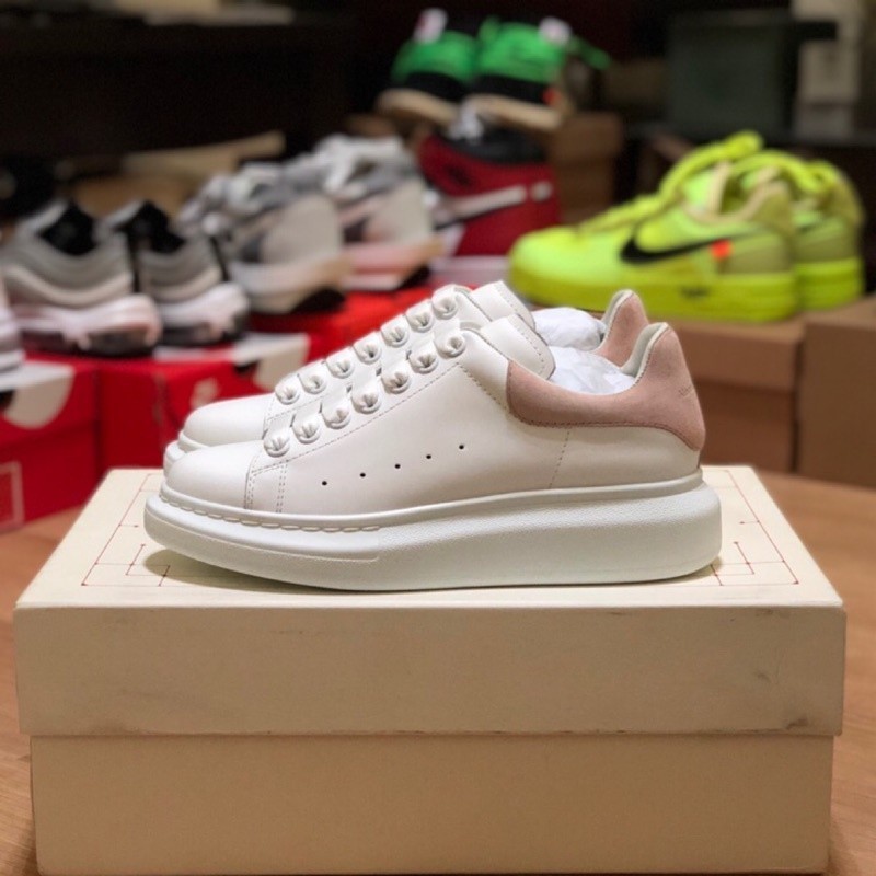 Chất Lượng Cao Alexander McQUEEN Alexander McQUEEN Alexander Trắng Hồng Hồng Đuôi Nữ Thần Giày Trắng