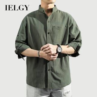 Áo sơ mi vải lanh tay 3 / 4 IELGY Áo sơ mi nam dáng rộng thông thường