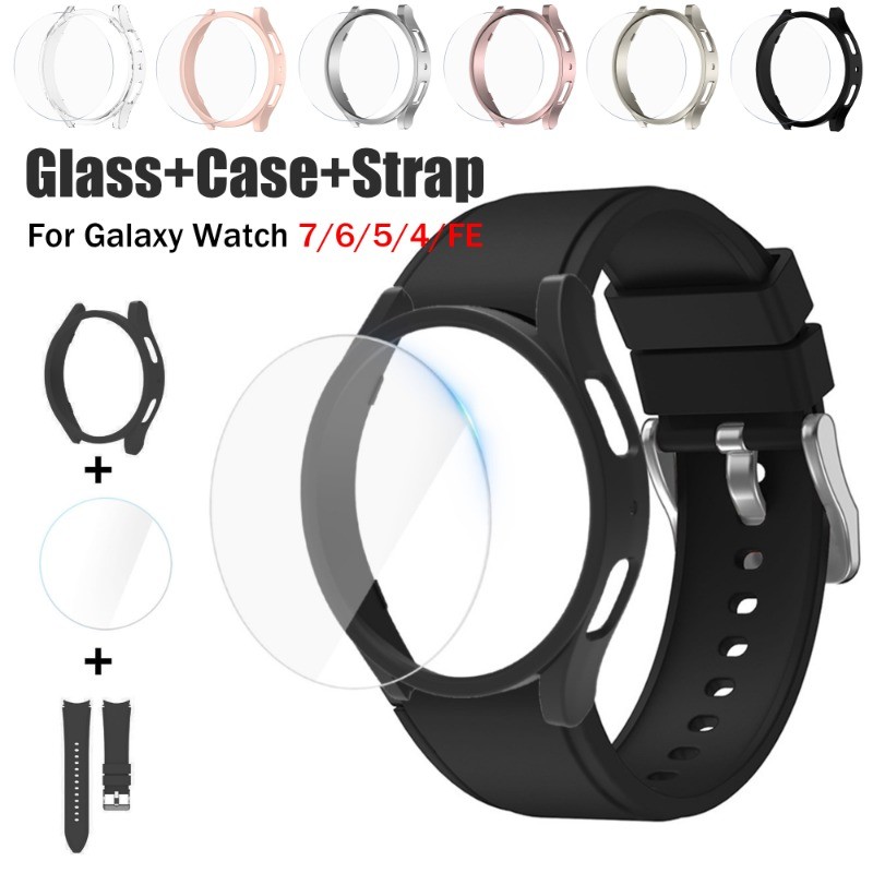 Kính 3IN1 + Vỏ + Dây Đeo Cho Samsung Galaxy Watch 7 / 6 / 5 / 4 / FE 40mm 44mm Khung PC Bảo Vệ Cản &