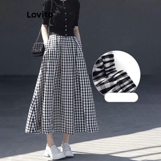 Chân váy Lovito phối túi kẻ sọc caro thanh lịch cho nữ LNA27104 (Màu đen và trắng)