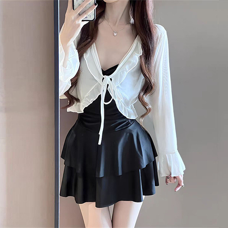 Đồ bơi ba lê một mảnh màu trơn Đồ bơi kỳ nghỉ xếp ly dễ thương | BigBuy360 - bigbuy360.vn