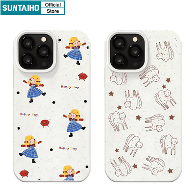 Suntaiho Đơn Giản Hoạt Hình Dễ Thương Họa Tiết Mèo Cô Gái Ốp lưng Cho Iphone 16 15 14 13 12 11 Pro Max IP 7 8 Plus X Xs XR Xs Max Silicon Mềm Chống Sốc Ốp Lưng