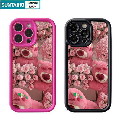 Suntaiho Vỏ Dễ Thương Ngộ nghĩnh Họa Tiết Gấu Dâu Vỏ Điện Thoại Cho Iphone 15 14 12 13 11 Pro Max IP 7 8 Plus Iphon X Xs XR Xs Max Silicone Mềm Cao Cấp Chống Sốc Ốp Lưng