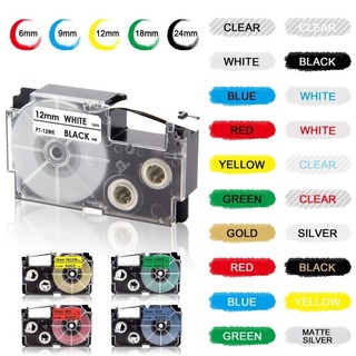 Băng nhãn Casio tương thích 6/9/12/18/24mm XR12WE XR12X XR9WE XR9X XR6WE XR18WE XR24WE cho máy in nhãn Casio KL-60 KL-60SR 820