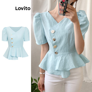 Lovito Áo kiểu bất đối xứng Ruffle Hem trơn đơn giản cho nữ L86ED243