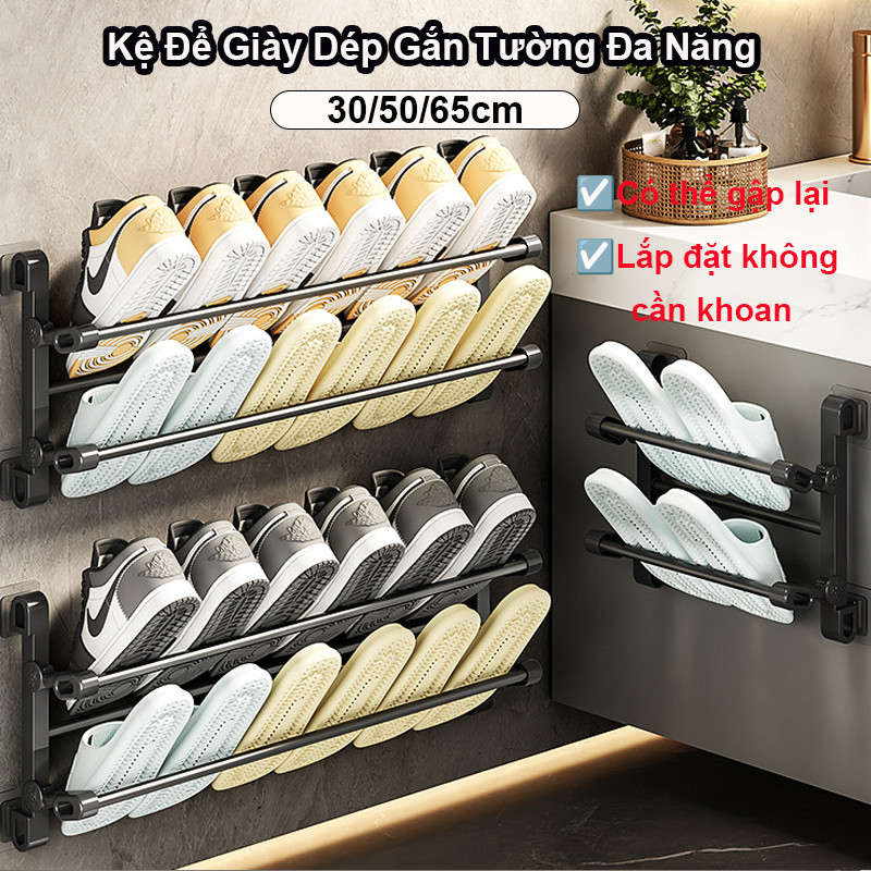 【30/50/65cm】Kệ Để Giày Dép Gắn Tường Đa Năng,Không cần đục lỗ, có thể gập lại，Thích hợp cho sử dụng tại nhà và ký túc xá