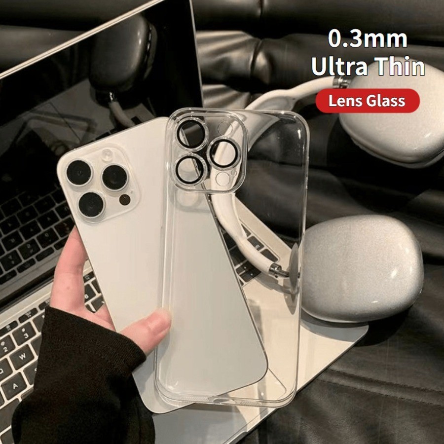 0.3mm PC Ốp lưng trong suốt cứng chống ố kèm Lens bảo vệ camera cho iPhone 15 14 13 12 11 Pro Max Plus 6 6S 7 8 Plus X XS Max XR