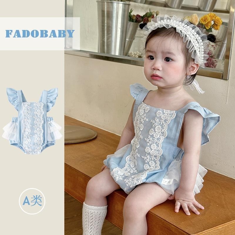 Bé Nguyên Chất Cotton Siêu Phương Tây Phong Cách Mùa Hè Nữ Ren Jumpsuit Full Tháng Trăm Ngày Mùa Hè 