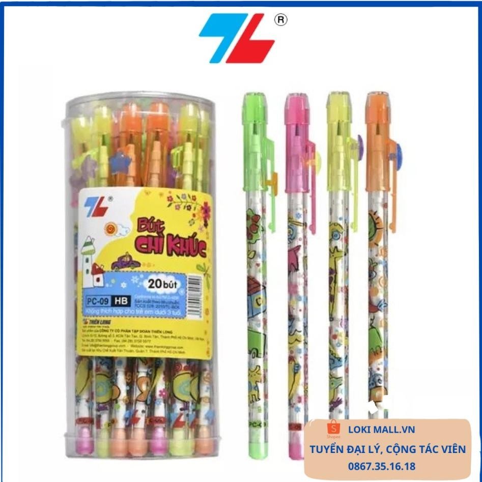 Bút chì khúc Thiên Long PC-09 - Bút chì đốt cho bé viết chì đốt viết chì khúc HB có tẩy, viết chì học sinh - Loki Home
