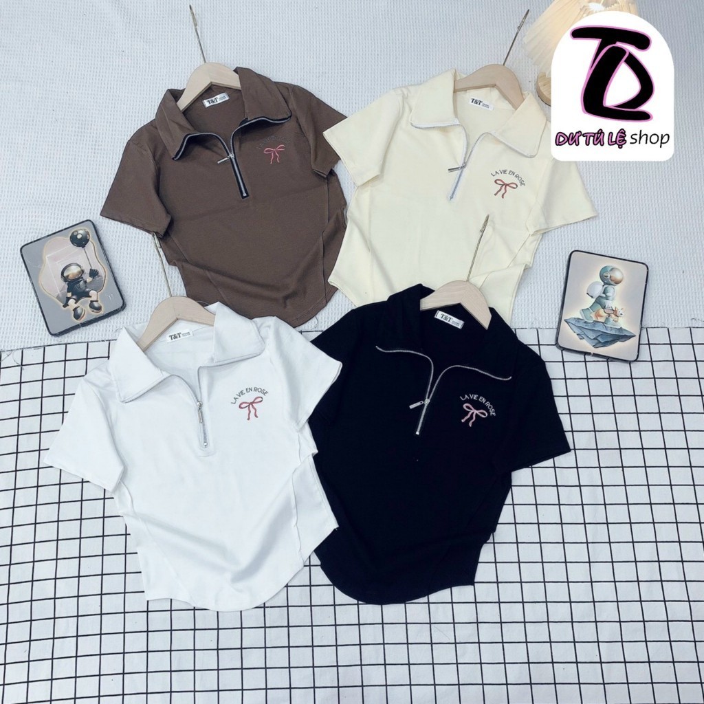Áo Babytee Cổ Bẻ Polo in nơ LAVIE EN ROSE Chất Borip Quảng Châu 4 Chiều - Dư Tú Lệ Shop