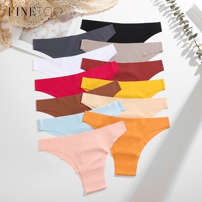 Quần lót liền mạch FINETOO dành cho nữ Quần lót màu trơn Quần lót mềm mại và lụa băng