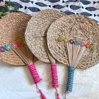 Bện Cattail Quạt Dệt Kim Handmade Quạt Wicker Tay Có Tua Rua Hoa Mây Quạt Trang Trí Đám Cưới