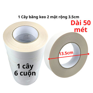 SKU420 - Băng keo 2 mặt trắng, rộng 3.5cm, dài 50 mét, lõi siêu mỏng, 1 cây có 6 cuộn - STBK