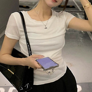 Áo thun nữ tay ngắn xếp li cao cấp Slim-Fit ngắn hàng đầu Hàn Quốc