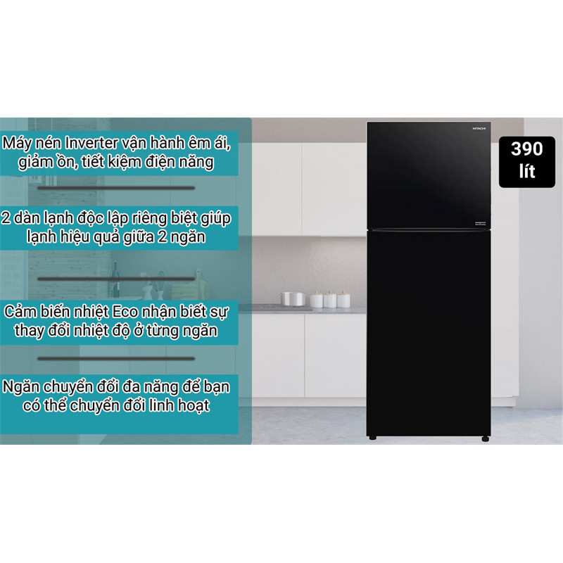 Tủ lạnh Hitachi Inverter 390 lít R-FVY510PGV0 (GBK) MÀU ĐEN 2020 - Sản xuất tại THÁI LAN