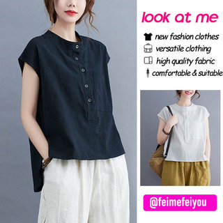 Áo Sơ Mi Nữ Tay Ngắn Rời Màu Trơn Vải Lanh Cotton Cổ Tròn Áo Sơ Mi Nữ Trắng / Đen / Lượn / Xanh Ô Liu Áo Thun