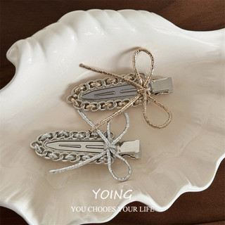 Yoing / Cool Style Ngọt Ngào Thoáng Mát Nơ Ruy Băng Kim Loại Nhỏ Tóc Nữ Nổ Mỏ Vịt Kẹp Phụ Kiện Tóc