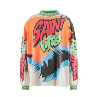 Saint Michael Force Graffiti Vintage Áo Thun Cặp Đôi Tay Dài Đường Phố Cao Cấp Oversize Áo Sơ Mi