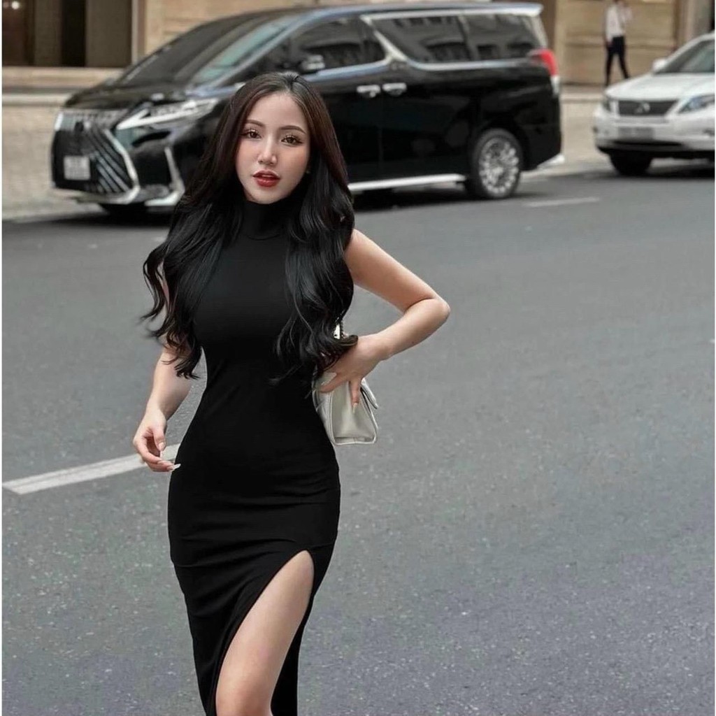 Đầm body cổ lọ sát nách xẻ đùi phom dài, tạo dáng điệu đà | BigBuy360 - bigbuy360.vn