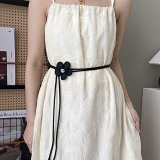 Thắt lưng nữ dây da mỏng đính hoa 5 cánh, đai váy thời trang hoa gắn đá