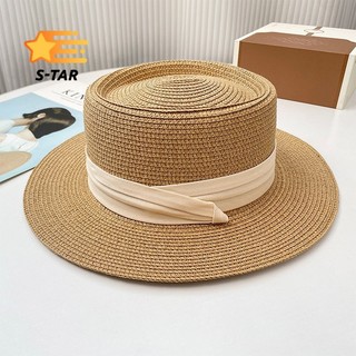 Mũ Rơm Nữ Mùa Hè Anh Flat Top Hat Du Lịch Ngoài Trời Vành Lớn Che Nắng Mũ Đi Biển Kỳ Nghỉ Mũ Rơm