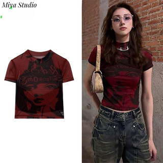 Miya Y2k top Áo Crop top POOU Retro, Áo Crop top in nút bụng siêu ngắn, Air - ngắn tay cổ điển nữ Y2k Áo thun ngắn