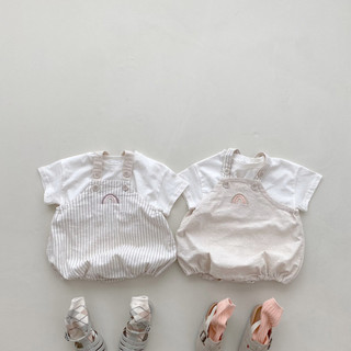 Quần áo sơ sinh mùa hè Bộ đồ liền thân cho bé Bộ áo liền quần sọc Cotton cho trẻ sơ sinh 0-24 tháng tuổi