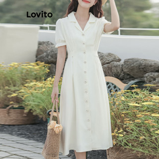 Đầm Lovito cài nút chắp vá phong cách thường ngày cho nữ LNE50116