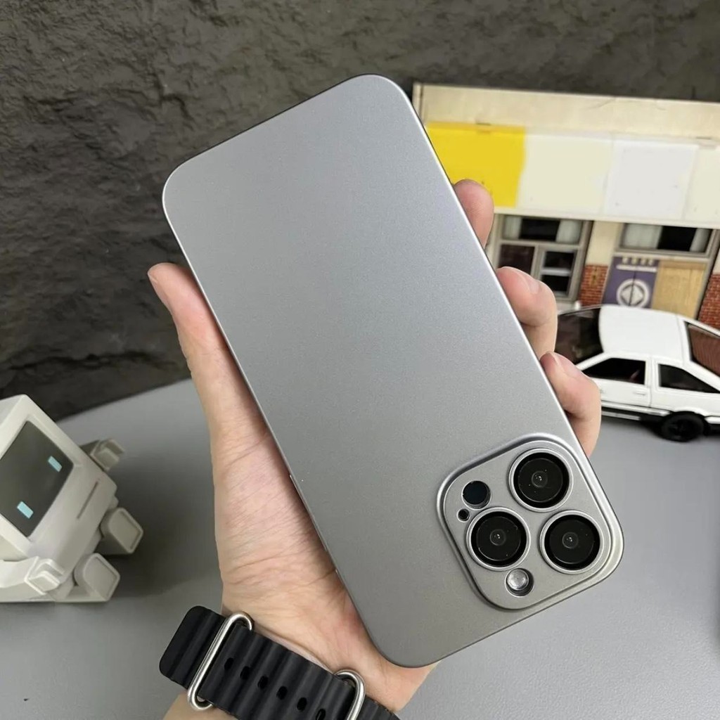 Ốp lưng cứng PC màu xám titan sang trọng có màng ống kính để bảo vệ vỏ điện thoại cho iPhone 16 Pro 