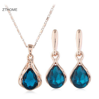 Zthome Thời Trang Pha Lê Xanh Sáng Tạo Hình Học Bông Tai Cưới Bộ Vòng Cổ Nữ Giọt Nước Mặt Dây Chuyền Vòng Cổ Bông Tai Bộ HOT