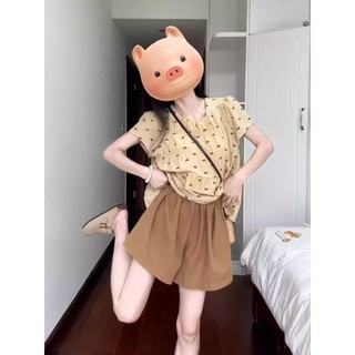 Bộ Đồ Nữ Áo Ngắn Tay Hoa Nhỏ Trẻ Trung Quần Short Ống Rộng Tôn Dáng Phong Cách Hàn Quốc Mẫu Mới Mùa Hè Bộ Hai Chiếc 