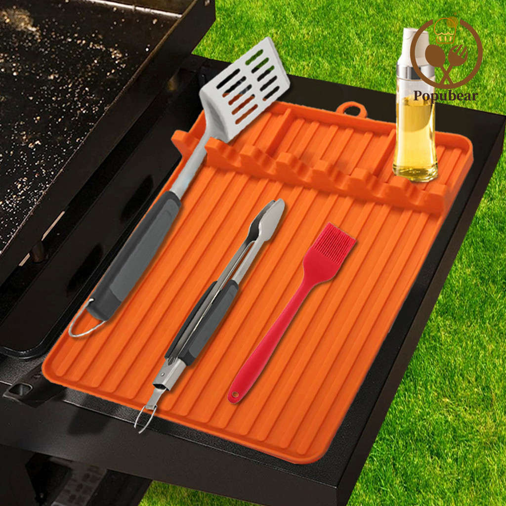 Popubear-silicone Đĩa BBQ Thảm Cho Đá Đen Nướng BBQ Caddy Giá Đỡ Dụng Cụ Chịu Nhiệt Thìa Thảm Chống Trơn Trượt Nhà Bếp Nấu Ăn Mặt Bàn Phụ Kiện