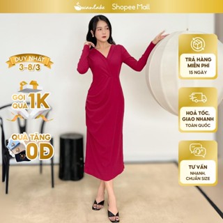 SWANLAKE | Váy Đầm Thun Ôm Body Công Sở Đi Tiệc Tay Dài Cổ V Xoắn Eo Không Lộ Viền Bigsize - D10536