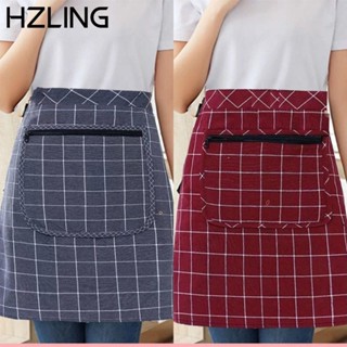 Tạp dề nhà bếp HZLING, Tạp dề nấu ăn chống dầu mỏng, Túi dây kéo chống bẩn bằng vải Cotton đơn giản thoáng khí eo dài một nửa Pinafore Nhà bếp tại nhà