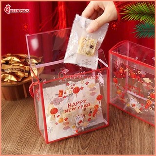   HCM QP  SET Túi Hộp Mica Viền Đỏ BEST WISH Kèm Quai Xách Dây Dù Đỏ Dùng Đựng Quà Tặng Hoa Quả Bánh Kẹo Tặng Biếu 