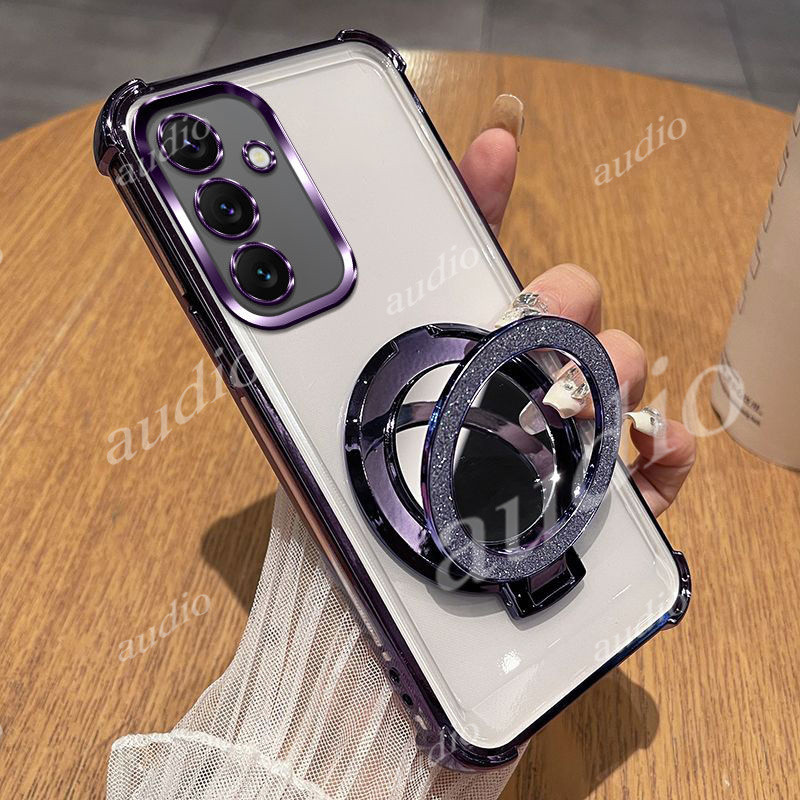 Dành Cho Samsung A16 5G 4G Ốp Điện Thoại Trong Suốt Mạ Bốn Góc Có Giá Đỡ Lấp Lánh Cho Samsung Galaxy