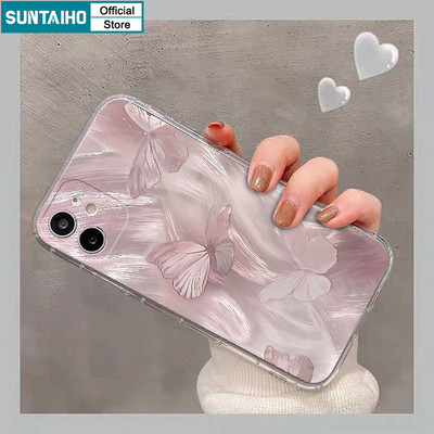 Suntaiho Thẩm Mỹ Vỏ Hồng Bướm Ngọc Trai Nơ Họa Tiết Ốp lưng Iphone 11 12 13 14 15 16 Pro Max IP 7 8 Plus Iphon X Xs XR Xs Max TPU Mềm Cao Cấp Chống Sốc Ốp Lưng