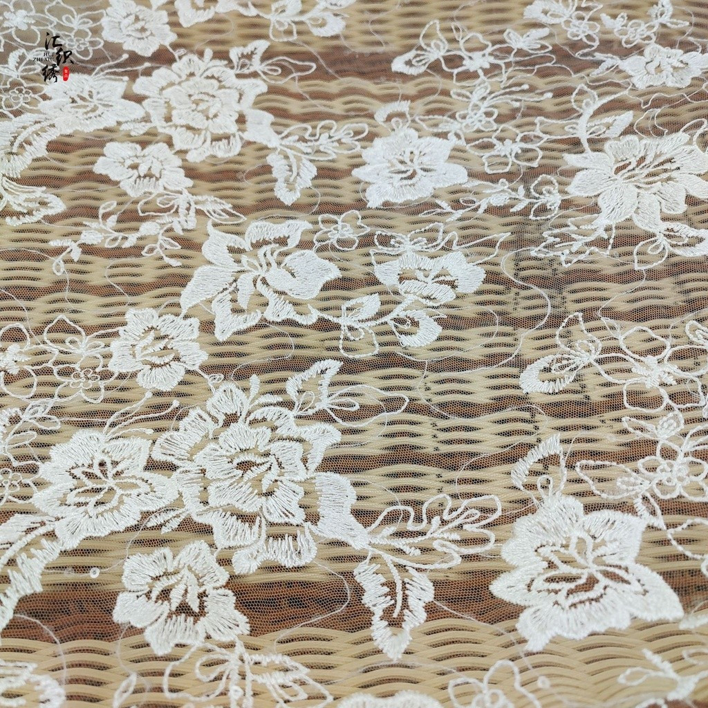 Thêu sequin phẳng, thêu sequin lưới, ren sequin, váy cưới ren sequin, vải thêu sequin