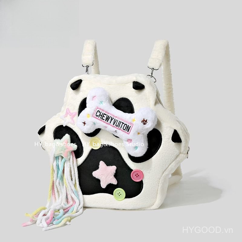 Hexagonal cow plush autumn and winter street cute backpack, backpack