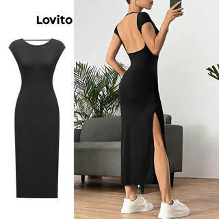 Đầm Lovito hở lưng màu trơn phong cách thường ngày cho nữ L83ED177