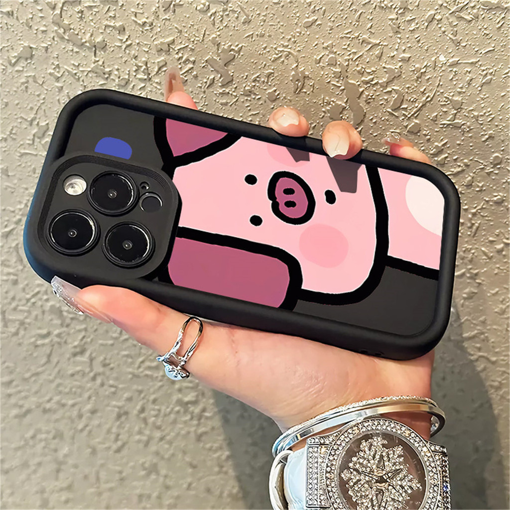 Ốp điện thoại hoạt hình hình hình lợn CHO IPhone XS XR XSMAX 13PRO 11 12 14PROMAX 15PLUS 7 SE2023 8Plus Vỏ bảo vệ ống kính mờ màu đen